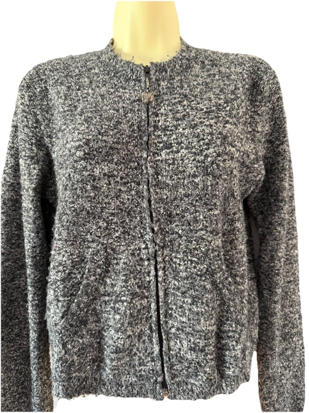 Smart Objects Vintage Y2K Gray Boucle Cardigan Cropped Sweater Zip Front Size M
